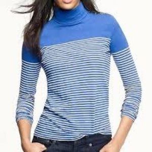 Jcrew blue and white striped cotton turtleneck
